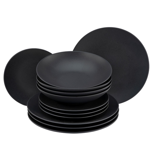 Tafelservice Soft Touch BLACK (12-tlg.) - Steinzeug - Schwarz - 12-teilig