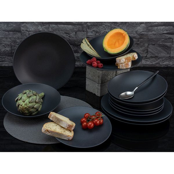 Tafelservice Soft Touch BLACK (12-tlg.) - Steinzeug - Schwarz - 12-teilig