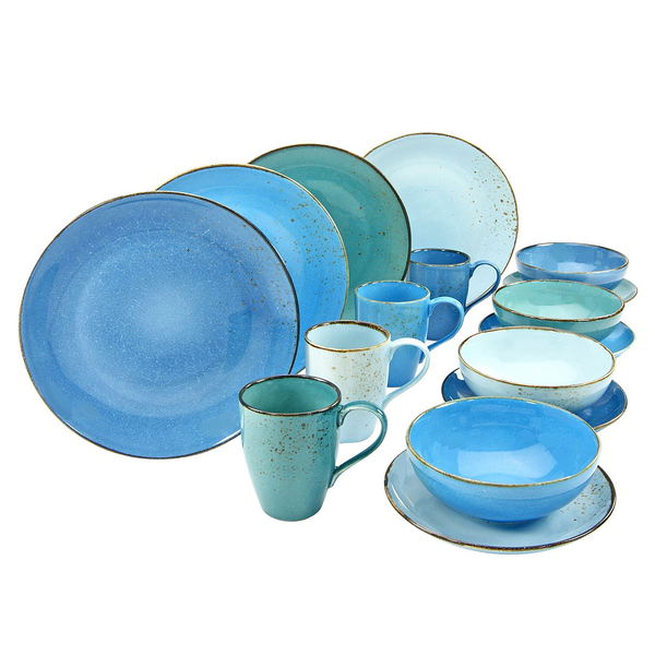 Kombiservice NATURE AQUA (16-tlg.) - Steinzeug - Blau / Türkis - 16-teilig