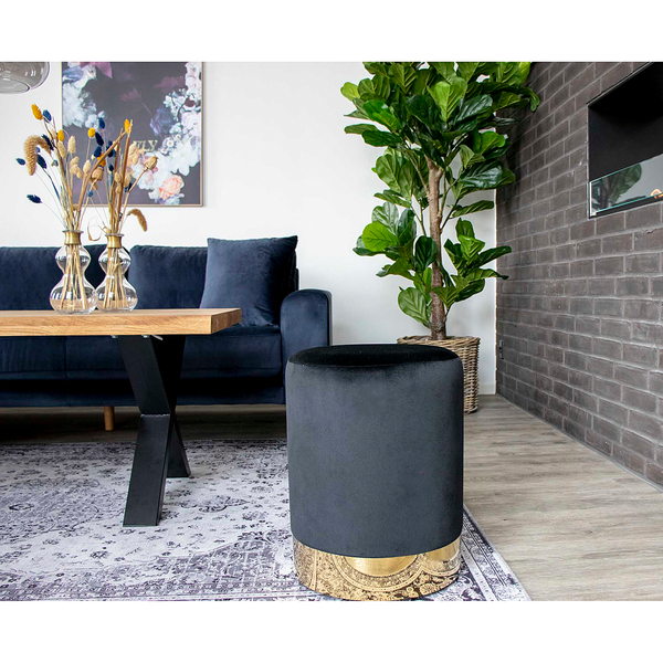 Pouf Rosendal - Samt - Schwarz / Messing - Schwarz
