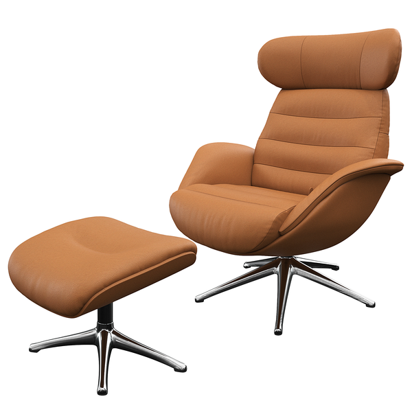 Polsterhocker LESO - Echtleder Danbi: Cognac - Chrom glänzend