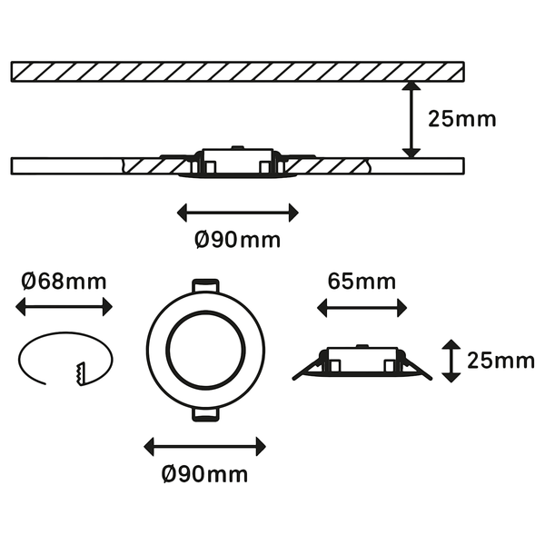 LED-Einbauleuchte Kulana II (3er Set) - Nylon - 3-flammig - Schwarz