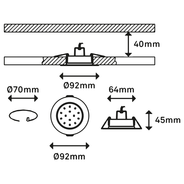 LED-Einbauleuchte Fungo (3er Set) - Nylon - 3-flammig - Schwarz