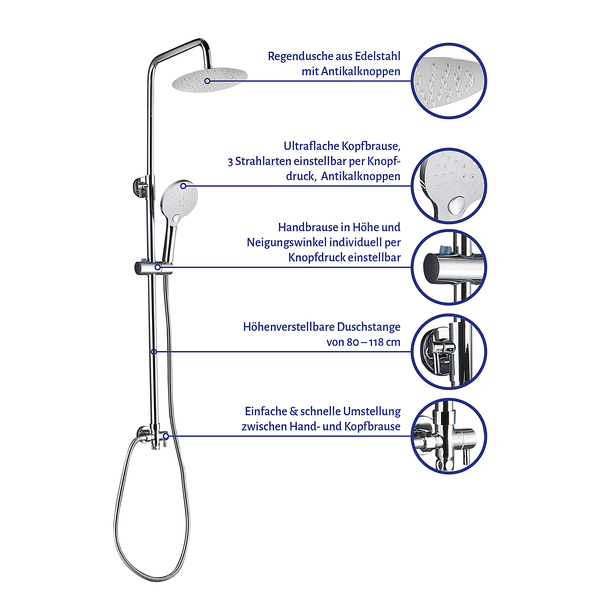 Duschsystem Bayala Round - Edelstahl, gebürstet - Silber
