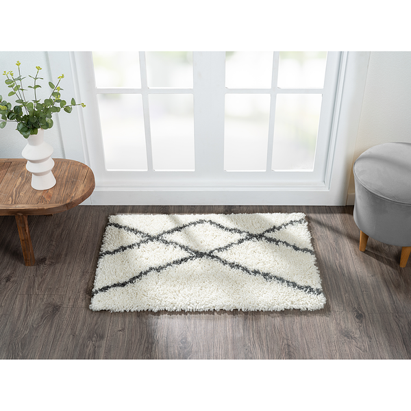 Hochflorteppich My Shaggy Raute - Polypropylen / Jute - Creme / Grau - 60 x 90 cm