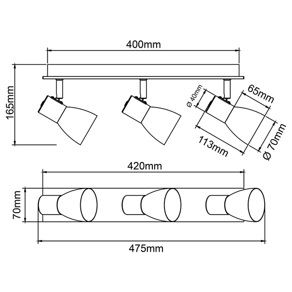 Deckenleuchte Daintree - Eisen - 3-flammig