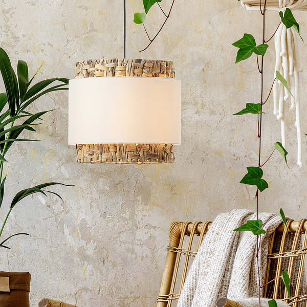 Pendelleuchte Waterlilly I - Leinen / Pflanzenblatt - 1-flammig - Beige