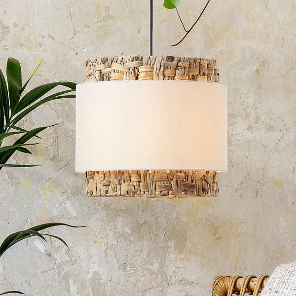 Pendelleuchte Waterlilly I - Leinen / Pflanzenblatt - 1-flammig - Beige