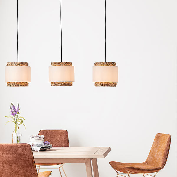Pendelleuchte Waterlilly II - Leinen / Pflanzenblatt - 3-flammig - Beige