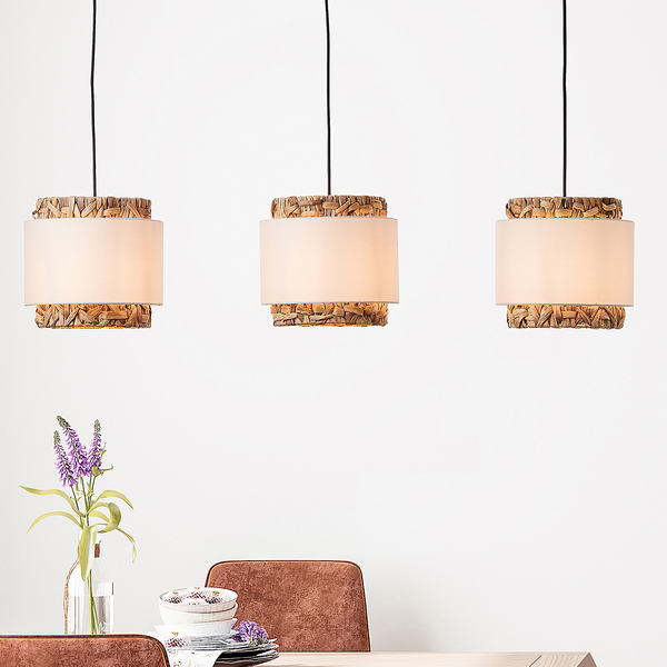 Pendelleuchte Waterlilly II - Leinen / Pflanzenblatt - 3-flammig - Beige