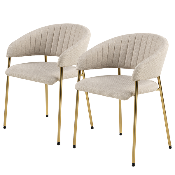Armlehnenstuhl Shaye 2er-Set - Struktutstoff / Eisen - Beige / Gold