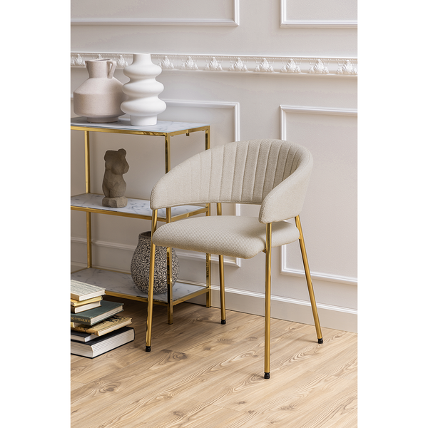 Armlehnenstuhl Shaye 2er-Set - Struktutstoff / Eisen - Beige / Gold