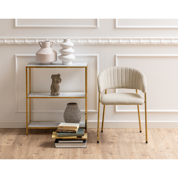 Armlehnenstuhl Shaye 2er-Set - Struktutstoff / Eisen - Beige / Gold
