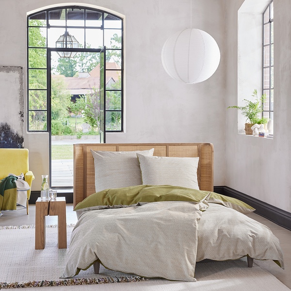 Bettwäsche Caja - Baumwolle / Seersucker - Grün - 155 x 220 cm