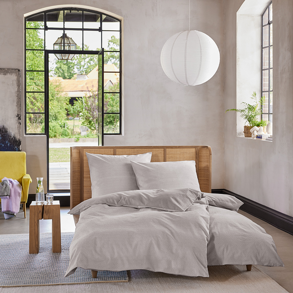 Bettwäsche Caja - Baumwolle / Seersucker - Grau - 155 x 220 cm