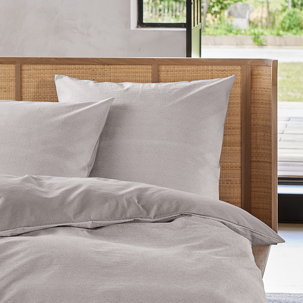 Bettwäsche Caja - Baumwolle / Seersucker - Grau - 155 x 220 cm