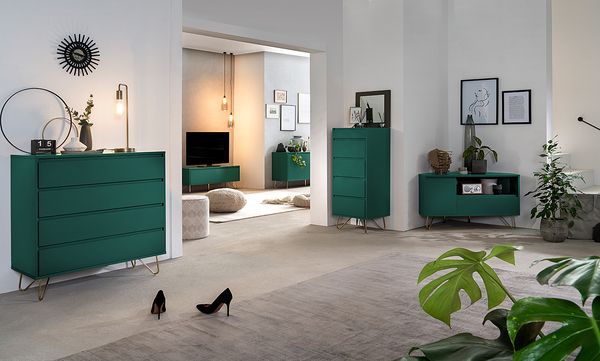 Eck-Lowboard Tully - MDF - Grün / Gold