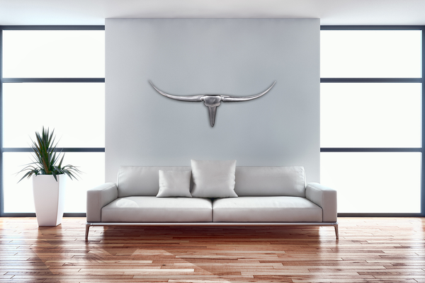 Wanddeko Bull - Aluminium - Silber - Breite: 100 cm