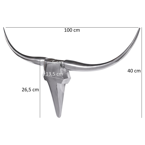 Wanddeko Bull - Aluminium - Silber - Breite: 100 cm