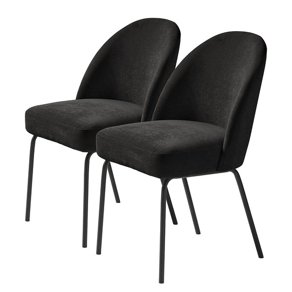 Esszimmerstuhl Torrent 2er-Set - Chenille / Stahl - Schwarz