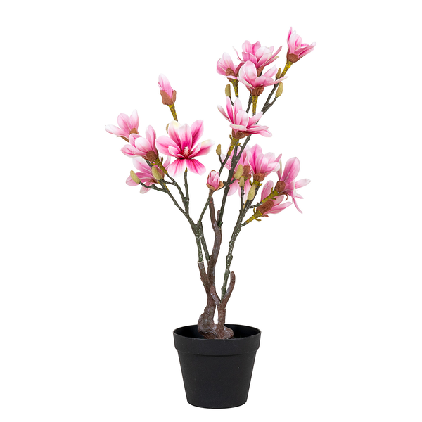 Kunstpflanze Magnolia - Polyethylen - Schwarz / Rosa