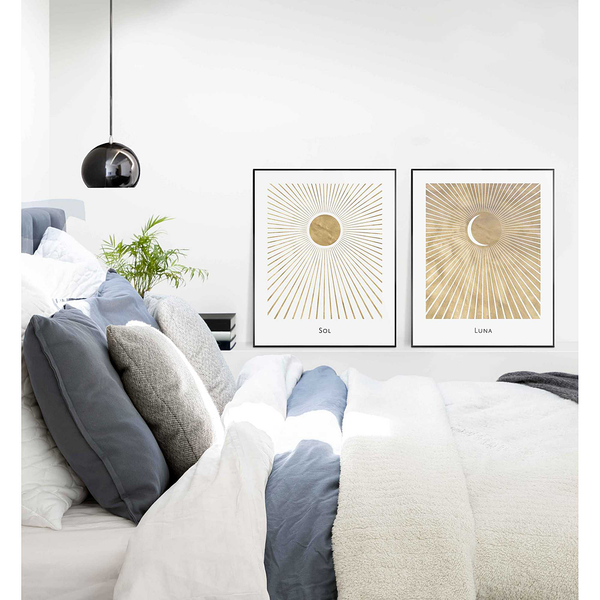 Wandbild Sonne und Mond 2-teilig - Art Print auf MDF - 40 x 50 cm