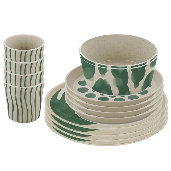 Geschirrset Connect Monstera 16-teilig - Polypropylen - Grün / Sand