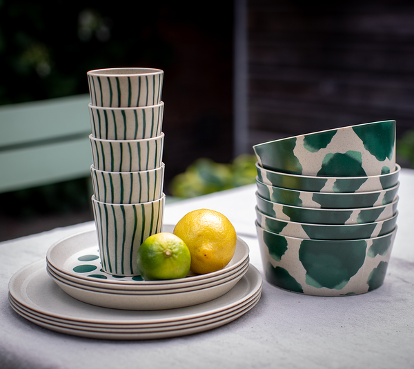 Geschirrset Connect Monstera 16-teilig - Polypropylen - Grün / Sand
