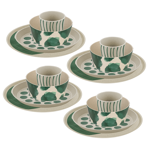 Geschirrset Connect Monstera 16-teilig - Polypropylen - Grün / Sand