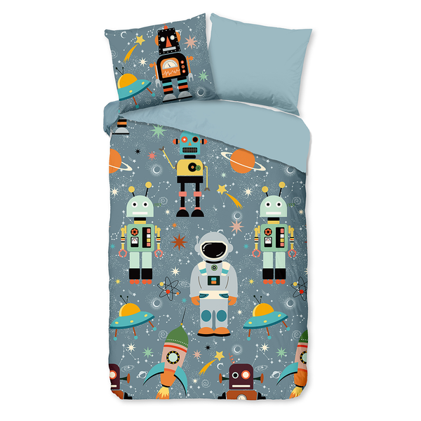 Kinderbettwäsche Spacemen - Baumwolle - 140 x 240 cm - Grau - 140 x 240 cm