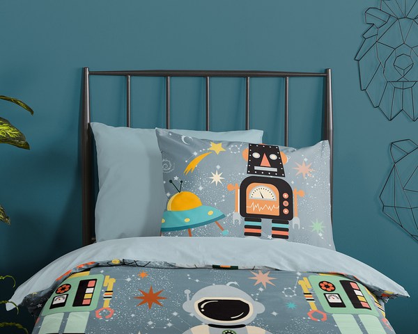 Kinderbettwäsche Spacemen - Baumwolle - 140 x 240 cm - Grau - 140 x 240 cm
