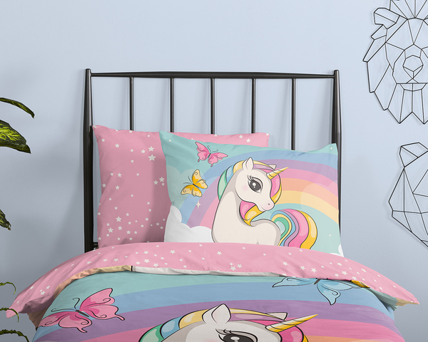 Kinderbettwäsche Dash - Baumwolle - 140 x 240 cm - Türkis / Pink - 140 x 240 cm
