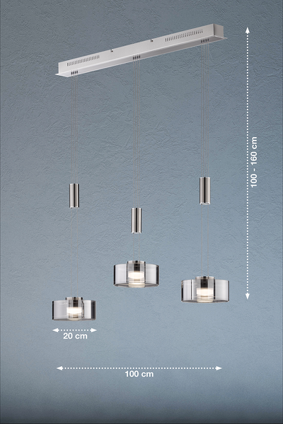 LED-Pendelleuchte Lavin - Eisen - Nickel - 3-flammig - Flammenanzahl: 3