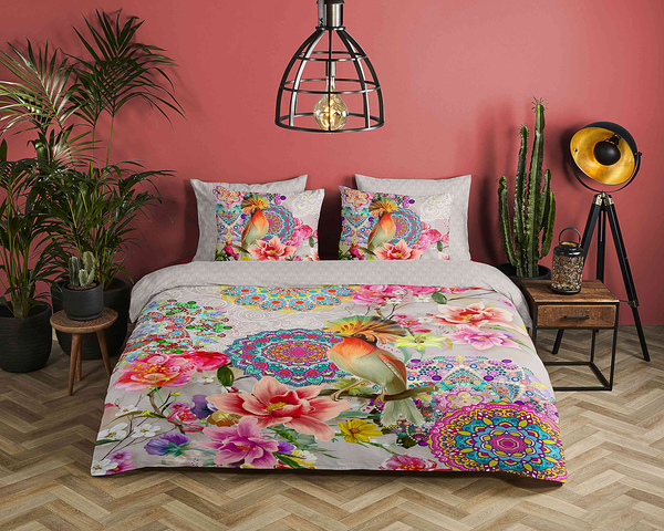 Renforce Bettwäsche Bindi - Baumwolle/Satin - Multicolor / Grau - 140 x 200/220 cm + Kissen 70 x 60 cm