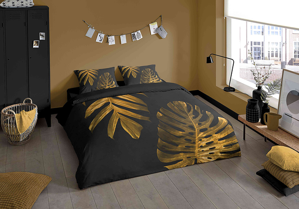 Microfaser Bettwäsche Kimberly - Microfaser - Gold / Schwarz - 140 x 200/220 cm + Kissen 70 x 60 cm
