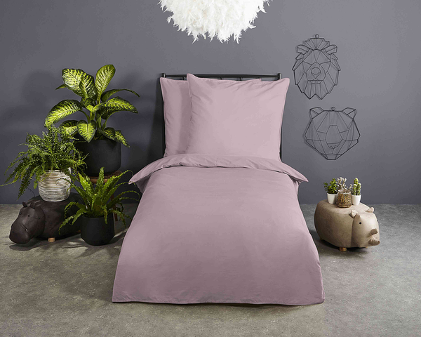 Renforce Bettwäsche Uni - Baumwolle - Pink - 135 x 200 cm + Kissen 80 x 80 cm
