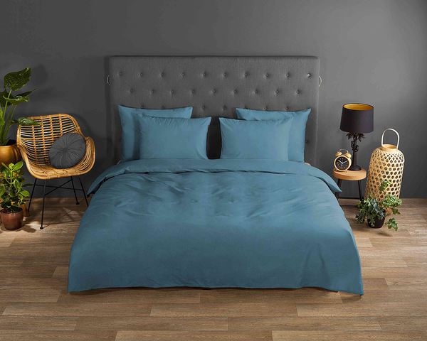 Renforce Bettwäsche Uni - Baumwolle - Blau - 200 x 200 cm + 2 Kissen 70 x 60 cm