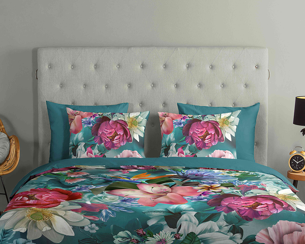 Renforce Bettwäsche Tiandra - Baumwolle - Petrol - 140 x 200/220 cm + Kissen 70 x 60 cm