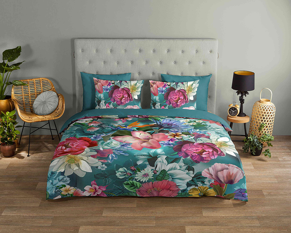 Renforce Bettwäsche Tiandra - Baumwolle - Petrol - 200 x 200 cm + 2 Kissen 70 x 60 cm