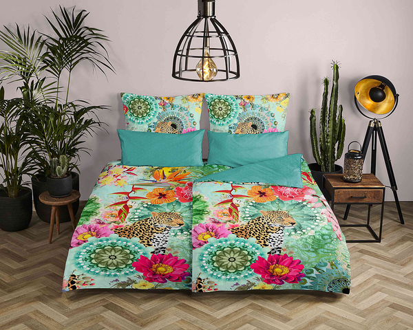Renforce Bettwäsche Ximena - Baumwolle/Satin - Multicolor / Grün - 155 x 220 cm + Kissen 80 x 80 cm