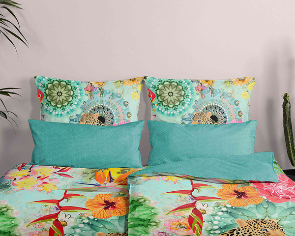 Renforce Bettwäsche Ximena - Baumwolle/Satin - Multicolor / Grün - 155 x 220 cm + Kissen 80 x 80 cm