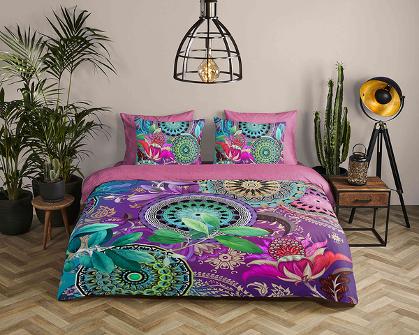 Renforce Bettwäsche Axelle - Baumwolle/Satin - Multicolor / Violett - 200 x 200 cm + 2 Kissen 70 x 60 cm