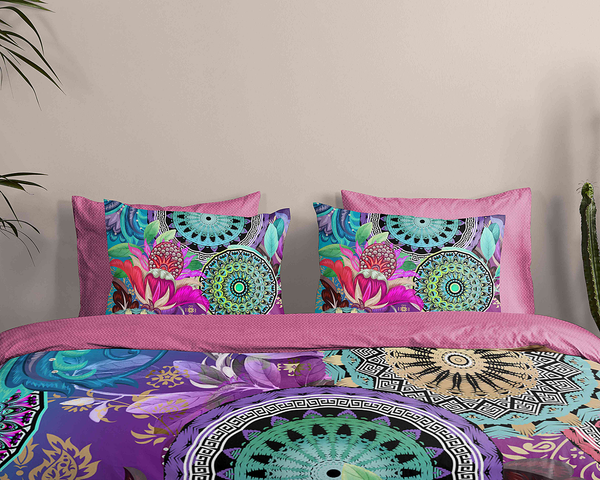 Renforce Bettwäsche Axelle - Baumwolle/Satin - Multicolor / Violett - 200 x 200 cm + 2 Kissen 70 x 60 cm