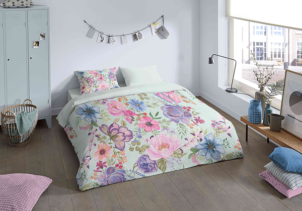 Microfaser Bettwäsche Lucy - Microfaser - Aqua - 240 x 200/220 cm + 2 Kissen 70 x 40 cm