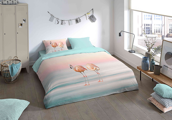 Microfaser Bettwäsche Lounge - Microfaser - Türkis / Pink - 200 x 200 cm + 2 Kissen 70 x 60 cm