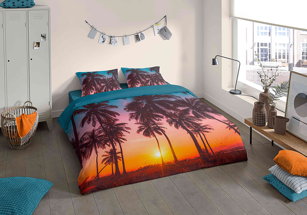 Microfaser Bettwäsche Bora Bora - Microfaser - Blau / Orange / Pink - 140 x 200/220 cm + Kissen 70 x 60 cm