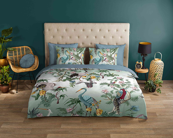 Renforce Bettwäsche Reeva - Baumwolle - Blau / Grün - 140 x 200/220 cm + Kissen 70 x 60 cm