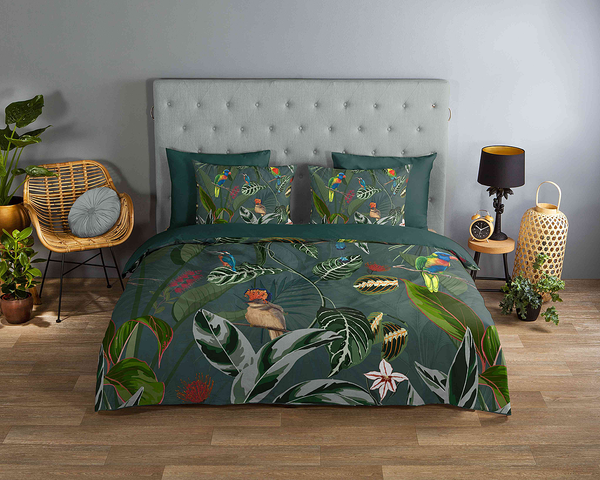 Renforce Bettwäsche Charlotte - Baumwolle - Grün - 200 x 200 cm + 2 Kissen 70 x 60 cm