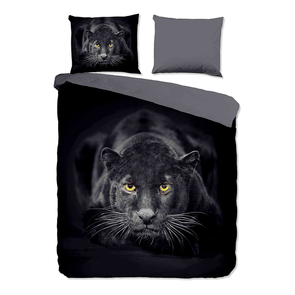 Microfaser Bettwäsche Panter - Microfaser - Schwarz - 240 x 200/220 cm + 2 Kissen 70 x 40 cm