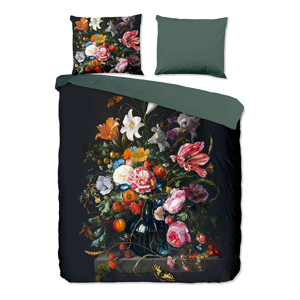 Renforce Bettwäsche Deja - Baumwolle - Schwarz / Grün - 240 x 200/220 cm + 2 Kissen 70 x 40 cm